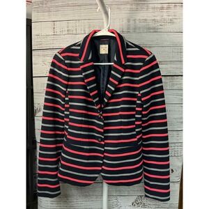 Gap Academy Blazer Women Size 10 Navy Coral Gray Stripe One‎ Button Blazer